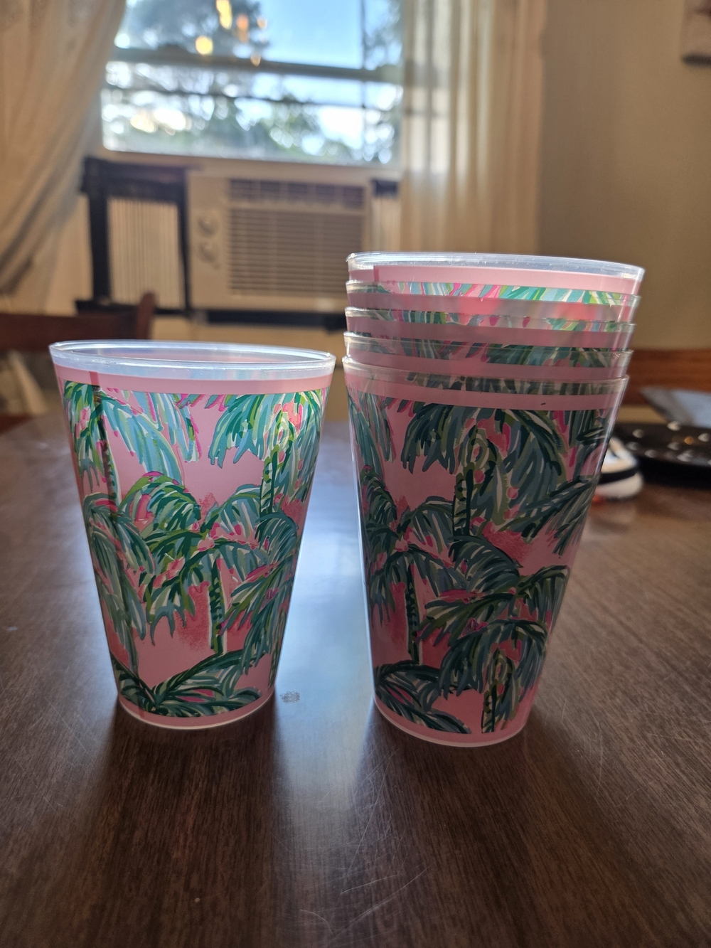 Tropical Palm Print Plastic Cups - Pink & Green Set Lilly Pulitzer